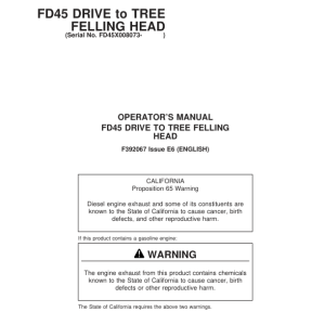 John Deere FD45 Dtt Disc Saw Felling Heads Operator's Manuals (F392067) - Image 1