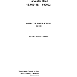 John Deere H215E Harvesting Heads Operator's Manuals (F674290) - Image 1