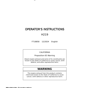 John Deere H219 Harvesting Heads Operator's Manuals (F718858) - Image 1
