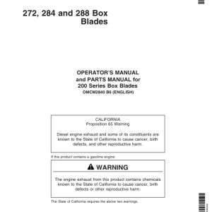 John Deere 272, 284, 288 Box Blades Operator's Manuals (OMCM2840) - Image 1