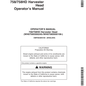 John Deere 758, 758HD Harvesting Heads Operator's Manuals (OMF063849) - Image 1