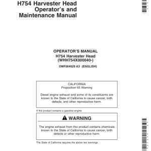 John Deere H754 Harvesting Heads Operator's Manuals (OMF064629) - Image 1