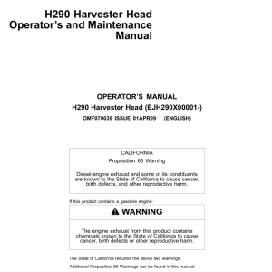 John Deere H290 Harvesting Heads Operator's Manuals (OMF070639) - Image 1