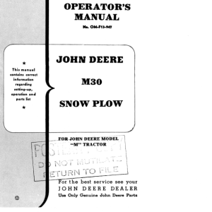 John Deere M30 Snow Plows Operator's Manuals (OMF13947) - Image 1