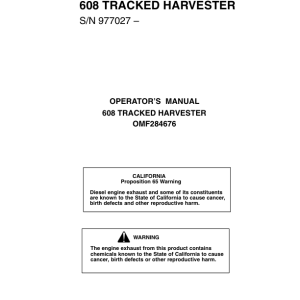 John Deere 608 Tracked Harvesters Operator's Manuals (OMF284676) - Image 1