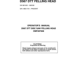 John Deere D567 Felling Heads Operator's Manuals (OMF287668) - Image 1