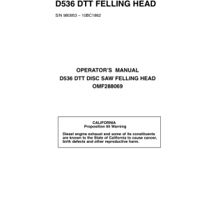 John Deere D536 Felling Heads Operator's Manuals (OMF288069) - Image 1