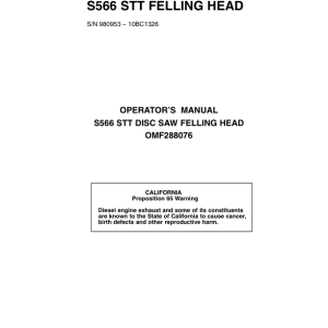 John Deere S566 Felling Heads Operator's Manuals (OMF288076) - Image 1