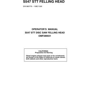 John Deere S547 Felling Heads Operator's Manuals (OMF289031) - Image 1