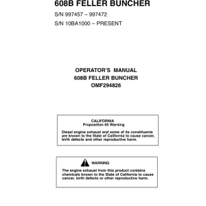 John Deere 608B Tracked Feller Bunchers Operator's Manuals (OMF294826) - Image 1