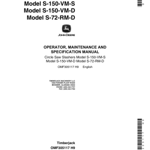 John Deere S-150-VM-D, S-72-RM-D, S-150-VM-S Loader Attachments Operator's Manuals (OMF305117) - Image 1