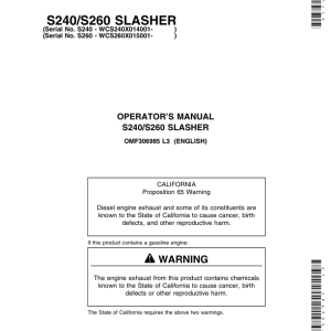 John Deere S240, S260 Loader Attachments Operator's Manuals (OMF306985) - Image 1