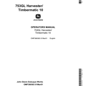John Deere 753GL Tracked Harvesters Operator's Manuals (OMF380583) - Image 1