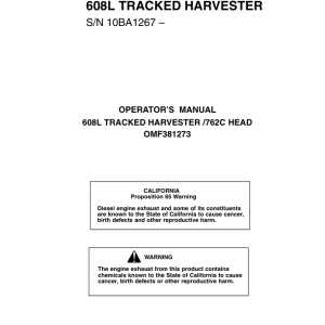 John Deere 608L Tracked Harvesters Operator's Manuals (OMF381273) - Image 1