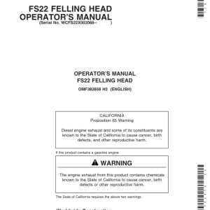 John Deere FS22 Stt Disc Saw Felling Heads Operator's Manuals (OMF382858) - Image 1