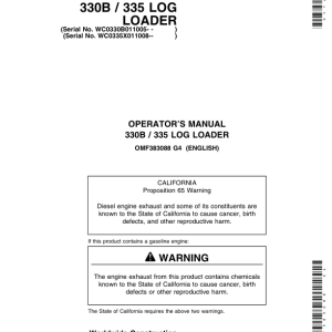 John Deere 330B, 335 Knuckleboom Loader Operator's Manuals (OMF383088) - Image 1