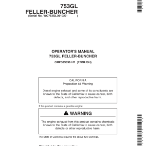 John Deere 753GL Tracked Feller Bunchers Operator's Manuals (OMF383390) - Image 1