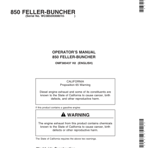 John Deere 850 Tracked Feller Bunchers Operator's Manuals (OMF383437) - Image 1