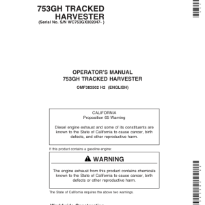 John Deere 753G Tracked Harvesters Operator's Manuals (OMF383502) - Image 1