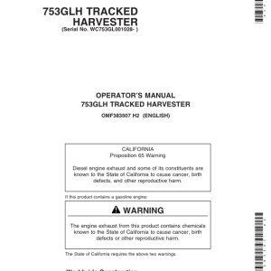 John Deere 753GL Tracked Harvesters Operator's Manuals (OMF383507) - Image 1