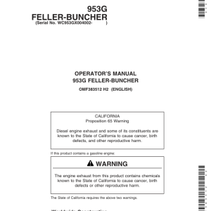 John Deere 953G Tracked Feller Bunchers Operator's Manuals (OMF383512) - Image 1