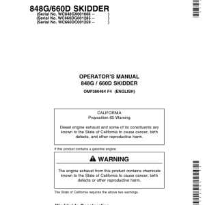 John Deere 848G, 660D Skidders Operator's Manuals (OMF386464) - Image 1