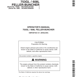 John Deere 753GL, 608L Tracked Feller Bunchers Operator's Manuals (OMF387433) - Image 1