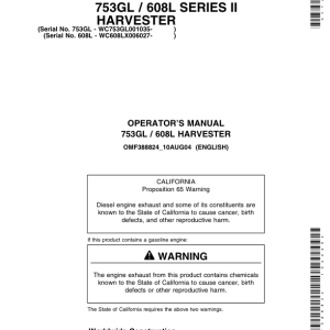 John Deere 753GL, 608L Tracked Harvesters Operator's Manuals (OMF388824) - Image 1