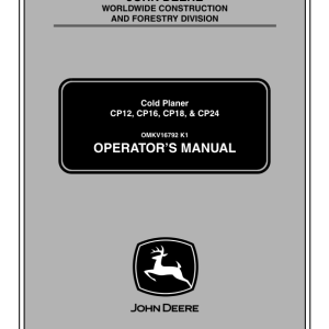 John Deere CP12, CP16, CP18, CP24 Worksite Pro Attachments Operator's Manuals (OMKV16792) - Image 1