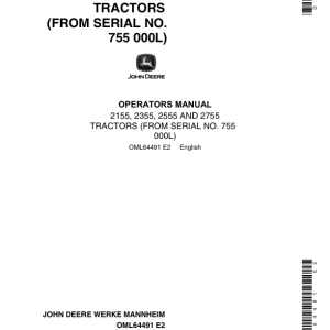 John Deere 2155, 2355, 2555, 2755 Tractors Operator's Manuals (OML64491) - Image 1