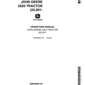 John Deere 2520 Row-Crop & Hi-Crop Tractor (022001-) Operator's Manual (OMR38620) - Image 1