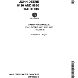 John Deere 8430, 8630 Tractors Operator's Manual (OMR65222) - Image 1