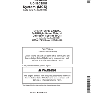 John Deere 345H High Dump Material Collection System Operator's Manual (OMRA1174781) - Image 1