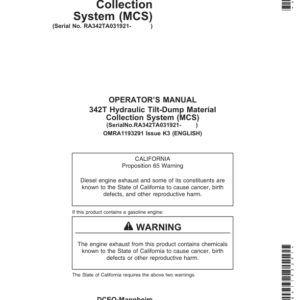 John Deere MCS 342T (SN-), ENGLISH Operator's Manual (OMRA1193291) - Image 1