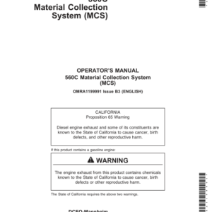 John Deere 560C Material Collection System Operator's Manual (OMRA1199991) - Image 1