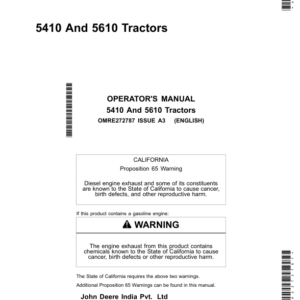 John Deere 5410 & 5610 Tractor Operator's Manual (OMRE272787) - Image 1