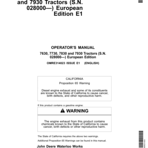 John Deere 7630, 7730, 7830 & 7930 Tractors European Edition (028000-) Operator's Manual (OMRE314023) - Image 1