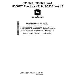 John Deere 8310RT 8335RT & 8360RT Tractors North America (905301-907100) Operator's Manual (OMRE317093) - Image 1