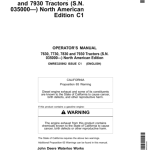 John Deere 7630, 7730, 7830 & 7930 Tractors North America (035000-042000) Operator's Manual (OMRE325992) - Image 1