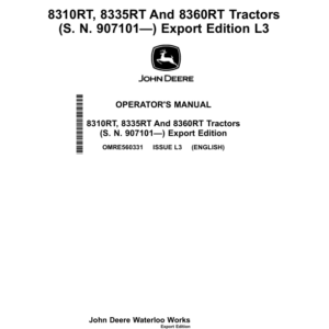 John Deere 8310RT 8335RT & 8360RT Tractors Export Edition (907101- ) Operator's Manual (OMRE560331) - Image 1