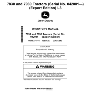 John Deere 7830, 7930 Tractors (Serial No. 042001-) Operator's Manual (OMRE574773) - Image 1