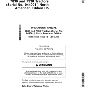 John Deere 7830 & 7930 Tractors North America (044001-) Operator's Manual (OMRE578538) - Image 1