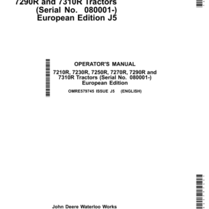 John Deere 7210R, 7230R, 7250R, 7270R, 7290R& 7310R Tractors European Edition (080001- ) Operator's Manual (OMRE579745) - Image 1