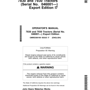 John Deere 7830 & 7930 Tractors Operator's Manual (OMRE589199) - Image 1