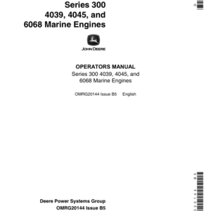 John Deere 300 Series 4039, 4045, 6068 Marine Engines Operator's Manual (OMRG20144) - Image 1