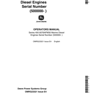 John Deere 6076AFM30 Marine Diesel Engines - Series 400 Operator's Manual (OMRG23321) - Image 1