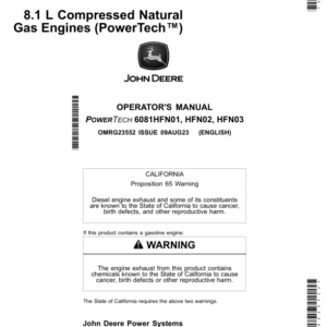 John Deere 6081HFN01, 6068HFN02, 6081HFN03 8.1L, 6081 Compressed Natural Gas Engines Operator's Manual (OMRG23552) - Image 1