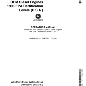 John Deere 6076 Certified OEM Diesel Engines Operator's Manual (OMRG25413) - Image 1