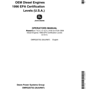 John Deere PowerTech 10.5L (6105), 12.5L (6125) OEM Diesel Engines Operator's Manual (OMRG25752) - Image 1