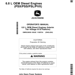 John Deere 6.8 L OEM Diesel Engines (PSX/PSS/PSL/PVX) Operator's Manual (OMRG38059) - Image 1